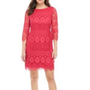 Jessica Howard‎ Women's Lace Dress Size 10 Pink Floral 3/4 Sleeve Lined Party